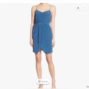 Madewell 100% Silk Teal Blue Tulip Hem Spaghetti Strap Dress 00